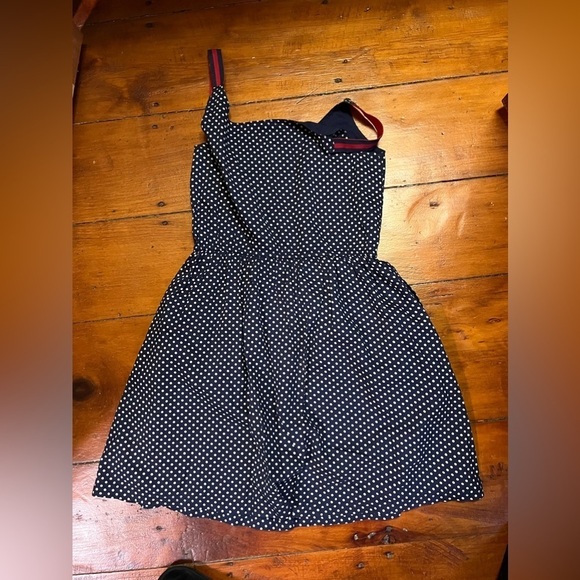 SuperDry Small Womens navy blue polka dot dress elastic waist pockets sleeveless - Picture 8 of 9